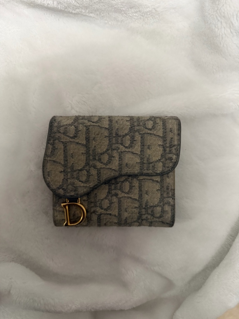 Dior Beige Monogram Canvas Wallet with Gold D Charm